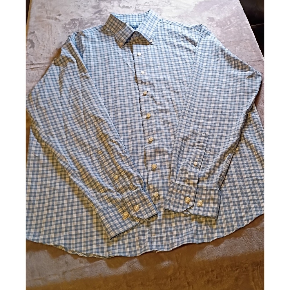 Peter Millar Crown Crafted Mens XL Blue White Plaid Performance Button Down
